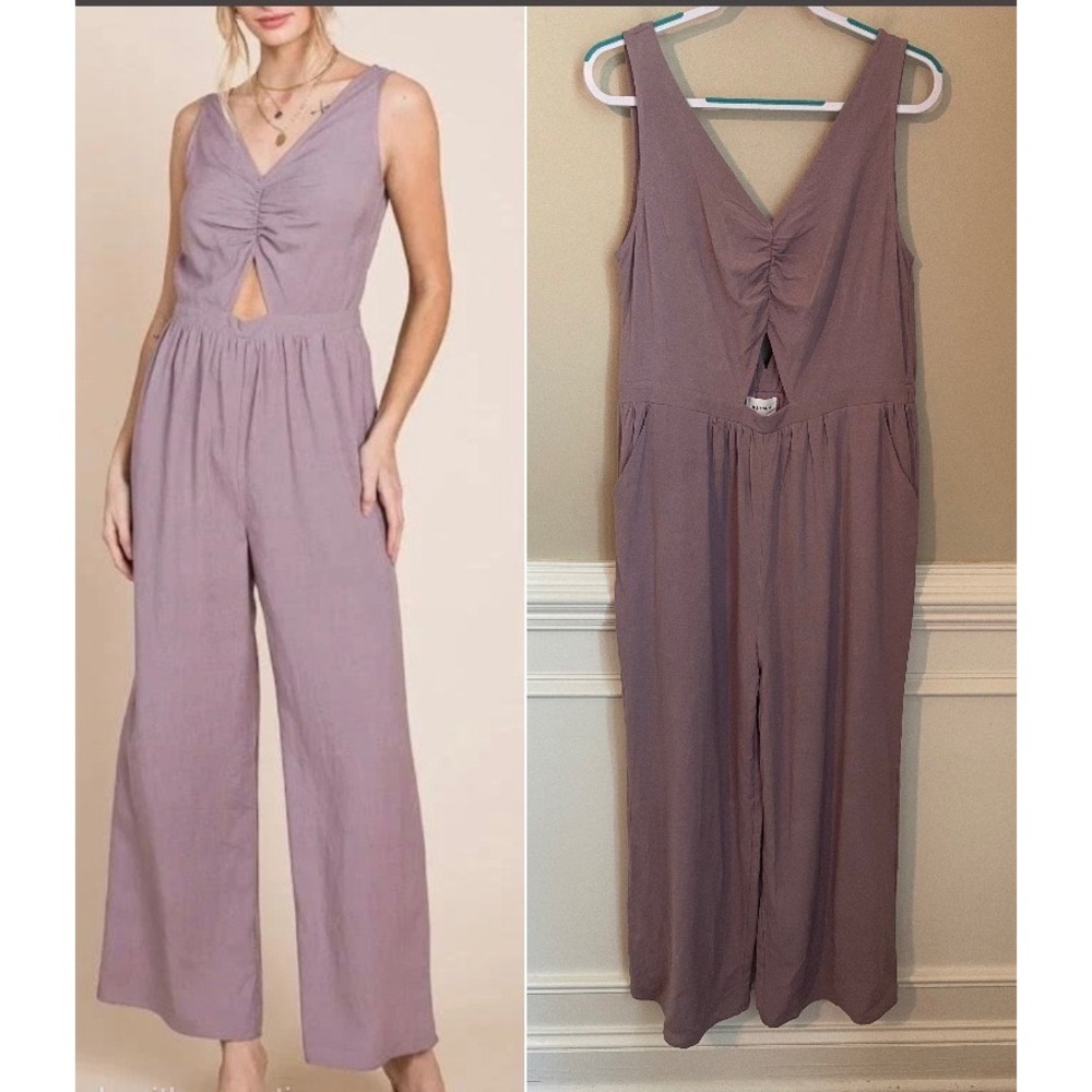 Heyson Purple Hemp Blend Cutout Wide Leg Jumpsuit Size L NWT Resort Vacation